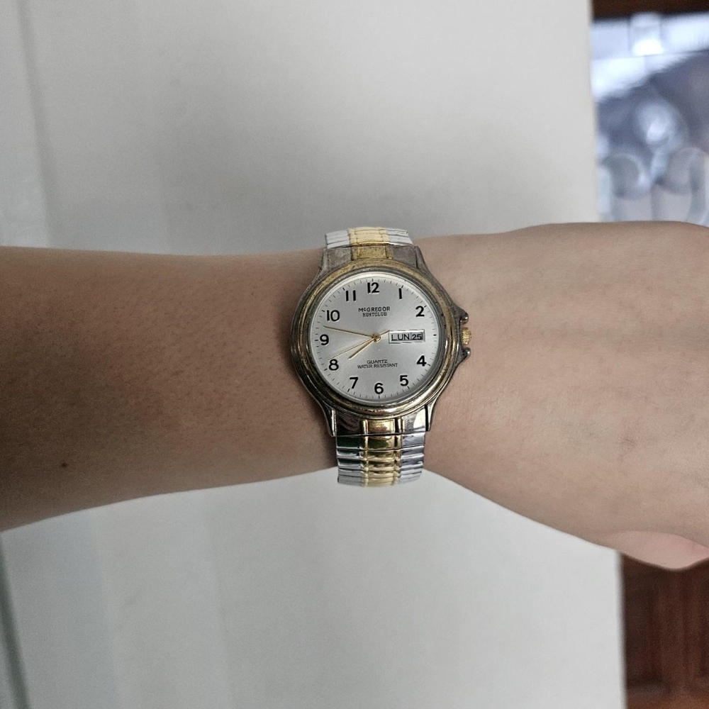 Vintage men's mcgregor huntclub stretchband quartz gold watchStainless steel